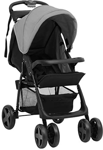 vidaXL 2-in-1 Kinderwagen Hellgrau und Schwarz Stahl
