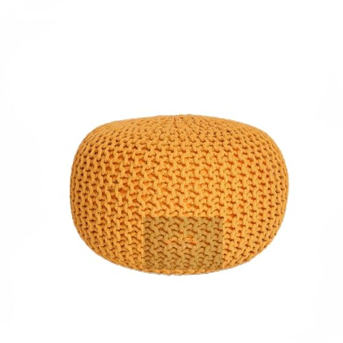 PARADISE STAR Pouf grande in 100% cotone lavorato a maglia, grande pouf poggiapiedi ottomano fatto a mano lavorato a maglia pouf per bambini adulti bambini soggiorno colore senape