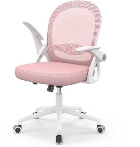 naspaluro Home Office Chair Ergonomic Desk Chair Swivel Computer Chair Mid-Back Mesh Chair with Flip-up Armrests and Lumbar Support for Home/Office - Pink