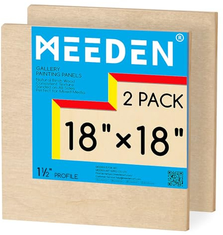 MEEDEN Unfinished Wood Canvas Board: 1-1/2 Deep 18x18” Wooden Canvas Panel Pack of 2 - Blank Cradled Wood Art Board for Painting | 1-1/2 Deep Wooden Panel Board, Blank Cradled Wood Art Board for Painting - Rectangle