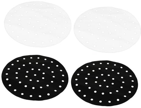 OUNONA Reusable Silicone and Steamer Mats, Non-Stick Heat Resistant Baking Pads, 19.5cm Black and White Set of 4, Suitable for Air Fryers and Steamers