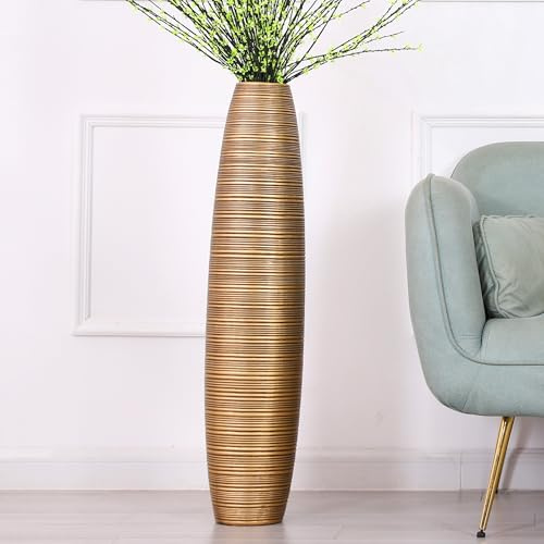 Leewadee Große Bodenvase Für Pampasgras Und Blumen, 85 cm hoch, Gold, Resin