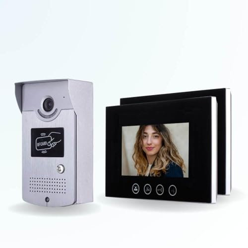 BT Security Portier interphone vidéo Cards 4 Fils - 2 écrans Noirs 7 - avec mémoire Photos - avec Lecteur de Badge