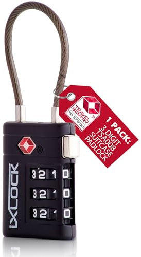 iXLOCK Kabelschloss 3 Stellig Zahlenschloss Kofferschloss Vorhängeschloss Gepäckschloss Sicherheitsschloss TSA Lock Cable USA Schloss Zahlencode für Reisekoffer Spind Rucksack Luggage:1 Schwarz