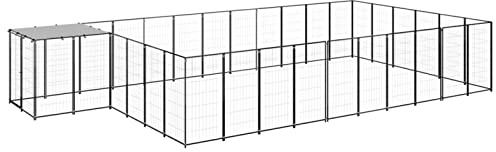 CIADAZ Hundehütte, Schwarz, 19,36 m², Stahl, Käfig für Hunde, Laufstall, Hundekäfig Haus 318
