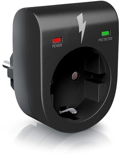 CSL - Überspannungsschutz Steckdose - Blitzschutz Adapter - Schuko Schutz-Adapter - bis zu 3500 W - IP 20 - integrierter Berührungsschutz - Überspannungsschutz mit LED-Funktionsanzeige