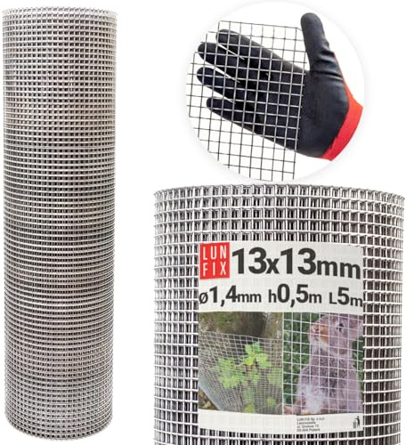 Drahtgitter feinmaschig 13x13 mm 1,4 mm 0,5x5 m 50x500 cm Wühlmausgitter | Kaninchendraht Hasendraht Mäusegitter Volierendraht Rödeldraht Kaninchenzaun Metall Hasengitter Gitter