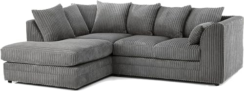 ET Jumbo Cord Fabric Sofa - 3 Seater and 2 Seater - Jumbo Cord Fabric (Grey, Left Hand Corner)