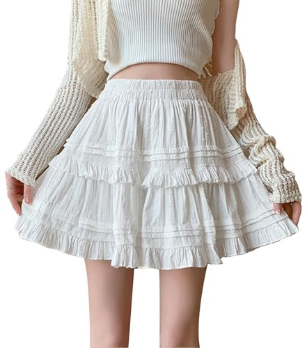Adorling Gonna a Balze in Pizzo Donna, Vita Alta, Stile Accademico, Estiva, Elegante e Comoda