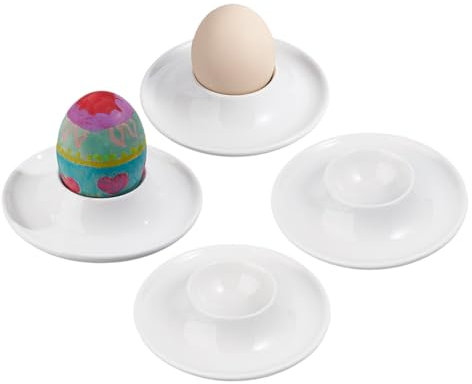 nbeads 4 Stück Keramik Eierbecher Set, Porzellan EierStänder Porzellan Eierhalter mit Ablage für Zuhause Küche Kühlschrank Restaurant Frühstückset, 10cm Durchmesser