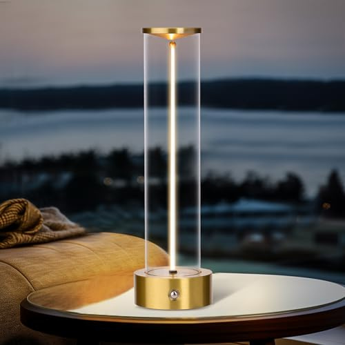YYXGOOB Cordless Portable Table Lamp, Modern Nightstand Lights Filament Magnetic with Touch Sensor, Three-Level Dimmable Mood Lighting Suitable for Bars/Cafes/Restaurants/Bedrooms/Camping Site (Gold)