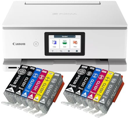 IC-Office TS8751 Tintenstrahl Multifunktionsdrucker 3-in-1 (Drucken, Kopieren, Scannen, SD-Karte, Duplex, WLAN, AirPrint) weiß + 12 XXL Tintenpatronen