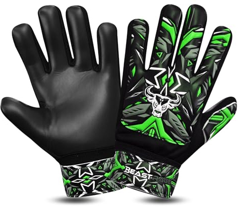 BEAST RAGE Fotboll målvaktshandskar för pojkar barn ungdomar, fotboll målvaktshandskar med starkt grepp för de tuffaste besparingarna, handledsstöd 4 mm latex palm (grön, storlek 4, lämplig för 6 till