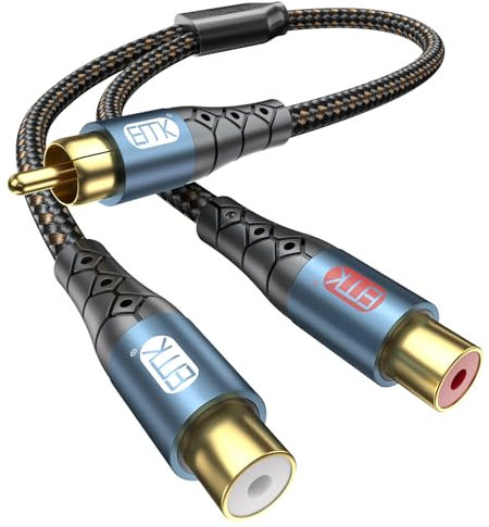 EMK Adaptador RCA 30 cm, 1 macho a 2 hembra Adaptador Cables Coaxial Splitter Cables de extensión RCA (R&L) Splitter Cable Cinch a Coaxial para subwoofer, AMP, altavoz (macho-2 hembra)