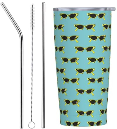 Bicchiere da 590 ml con coperchio e cannuccia, occhiali da sole estivi retrò isolati in acciaio inox, tazza da caffè personalizzata da viaggio bottiglia d'acqua