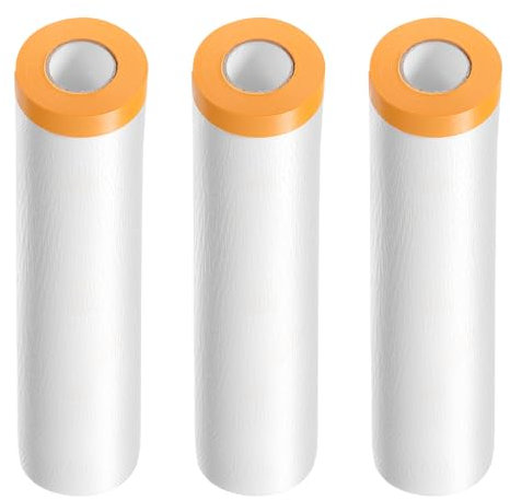 QUARKZMAN 3 Rollos de Película de Enmascarar Pre-Cubierta 78.7 x65.6Ft Cinta y Cubierta de Plástico para Pintores con Cinta Lámina de Plástico para Cubrir Pintura de Automóviles