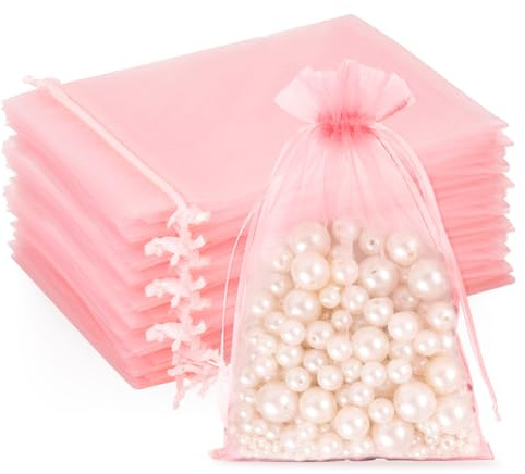 G2PLUS 100PCS Bolsitas para Regalos,Bolsas Organza 13×18CM Bolsita Rosa,Bolsas Pequeña para Boda Favores Joyas y Dulces