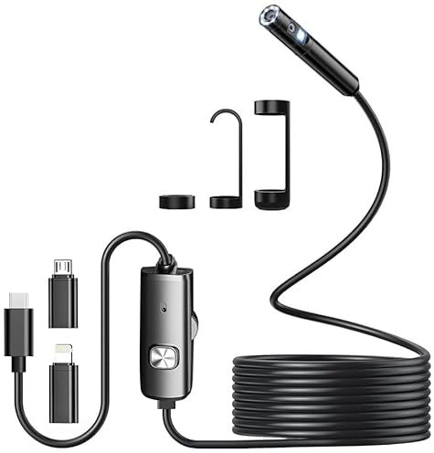 Endoscope Inspection Camera, 1920 HD Waterproof IP67 Flexible Rigid Camera with 8 LED Lights, 5m Cable for iPhone, iPad, Android Devices, Tablets (Classic)