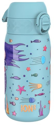 Ion8 Borraccia Inox Leggero per Bambini, 400ml, Non Isolato, a Prova di Perdite, Facile da Aprire, Serratura Sicura, Lavabile in Lavastoviglie, Facile Pulizia, Durevole e Antigraffio, Sirene