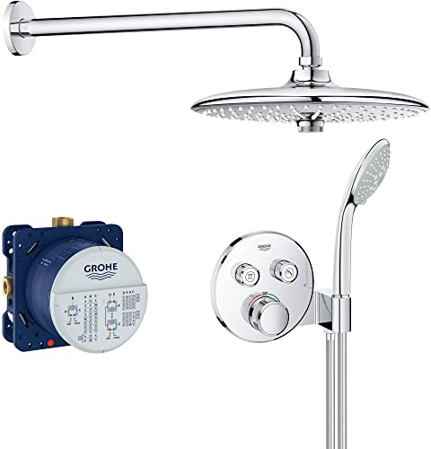 Grohe Grohtherm Smartcontrol 260 Unterputz-Regenbrausegarnitur mit 6 Strahlarten Ø26cm Chrom | Regenbrause-Set für individuelles Duscherlebnis