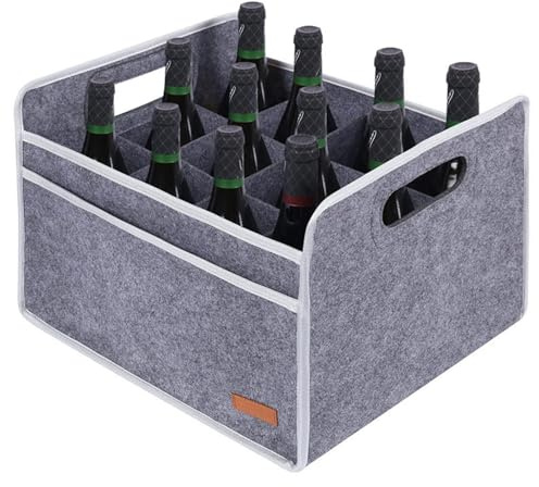 12 Bottle Wine Tote | Thicken Felt Wine Carry Case - Reusable Portable Beer Bottle Storage Bags for Beer Drinks Glasses Storage