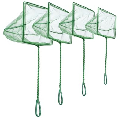 CHSYLFDC 4 Pack Aquarium Fish Net Fine Quick Catch Mesh Nylon Fishing Catch Nets with Plastic Handle for Fish Tank Mesh Nets Scoop - Green (3in, 4in,5in, 6in)