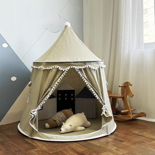 Spielzelt für Kleinkinder, Prinzessin Prinz Schlosszelt für Indoor, Kinderzelt für Spiel und Spaß im Kinderzimmer, Kinder Zelte für Zimmer, mit Tragetasche, Geschenk für Kinder (Dunkles Beige)
