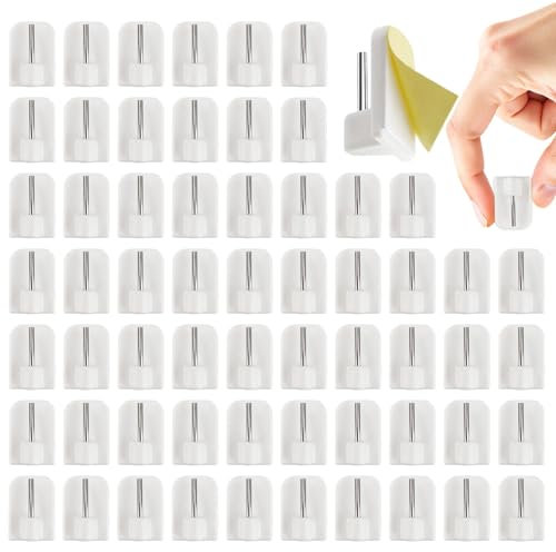 60 ganci autoadesivi per tende bianchi (24 x 17 mm) per bastoni per tende, ganci adesivi senza foratura, supporto per tende per decorazione di finestre