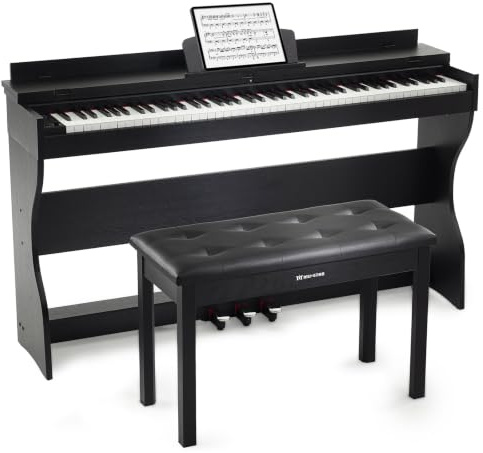 MUSTAR 88 Tasten E-Piano Set mit Klavierhocker, Möbel-Ständer, Schwarz | Digitalpiano Set für Anfänger mit gewichteten Tasten, 3 Pedalen, doppelten Kopfhöreranschlüssen, USB-MIDI, LCD-Bildschirm