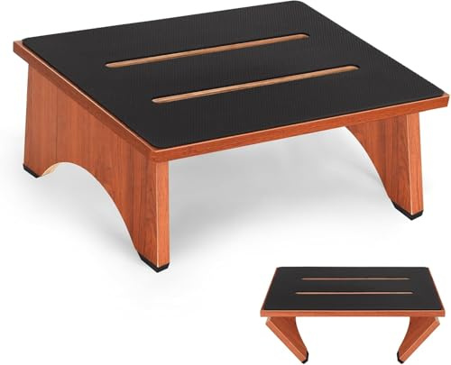 Sgabello pieghevole con un gradino per adulti con superficie in gomma antiscivolo, sgabelli in legno per interni/esterni, capacità di trasporto 204 kg, adatto per cucina, bagno, camera da letto, ecc