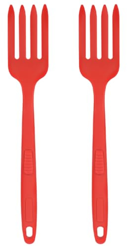 VALICLUD Tenedor De Cocina De Silicona Roja 2 Piezas, Tenedor Grande Ergonómico Para Servir Pasta y Mezclar Ensaladas, Utensilios De Cocina Lavables Para Uso Doméstico