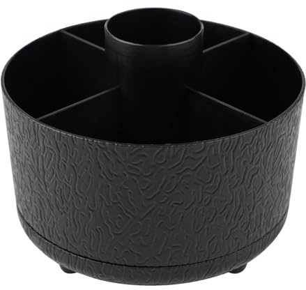 Bekeify 360° Rotating Makeup Organiser Makeup Brush Holder with 5 Compartments for Cosmetics Perfume Lipsticks Makeup Organizer Storage for Vanity Desk Dresser Bedroom Bathroom Office Desktop, Black