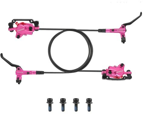 MEROCA M800 Mountain Bike Hydraulic Disc Brakes Hydraulic Bike Brakes Front 800mm and Rear 1400mm with PM Adapter for 160mm Rotor (Pink, Left Rear+Right Front)