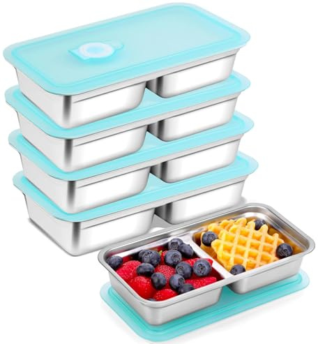 4PCS Stainless Steel Containers with Lids Snack Reusable 4 Divided Compartments Snack Box Meal Prep Containers Leakproof Metal Food Storage Containers