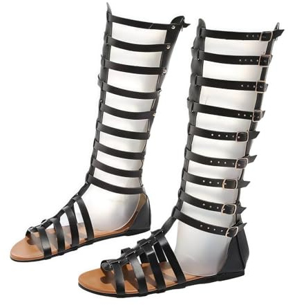 FQLGJMY Donna ginocchio alto romano taglio fuori gladiatore sandali estate casual cinghia caviglia aperta dita traspirante indietro cerniera tacco basso sandali