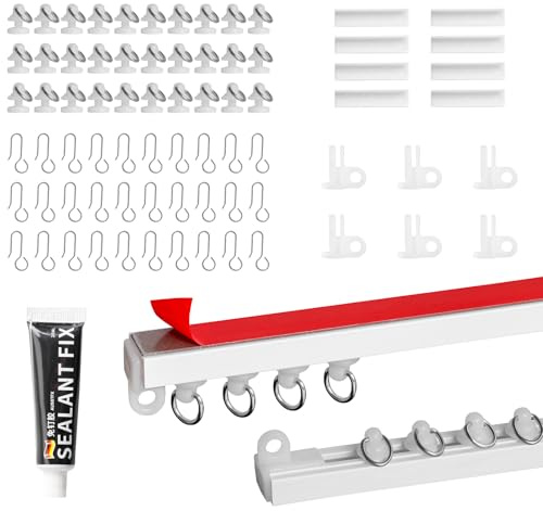 Necdeol 3 Meter Rail Rideaux Plafond Adhesif, 9 * 33cm Tringle Rideau sans Percage, Rail Rideau Plafond, Tringle à Rideau Adhésive pour Camping-Car, Rideau de Douche, Armoire, Séparateur de Pièce