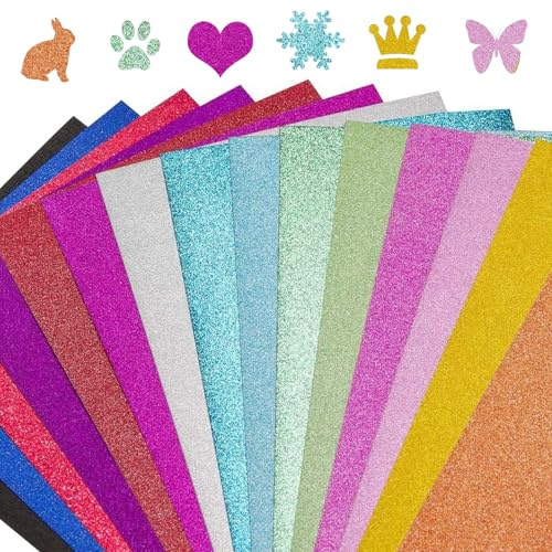 30 Pcs Glitter Card Stock, A4 Glitter Craft Paper, 20 Colors A4 Shiny Craft Paper 250gsm for Holiday Crafts, DIY Projects, Gift Wrapping, Scrapbooking and Decorations