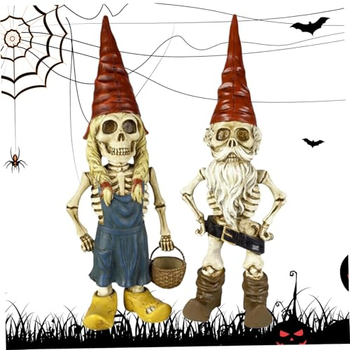 Halloween-Zwerge, 2 Stück, Kunstharz, Horror-Gartenzwerge, Mädchen und Junge, Zombie-Zwerg, 7, 1 x 3, 1 x 13 cm, Halloween-Dekoration für Garten, Rasen, Terrasse, Gehwege, Zwerg, Zombie, Horror