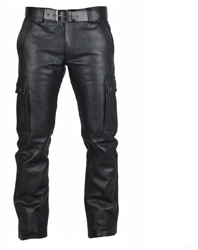 Mäns punk PU-läder pennbyxor, plusstorlek L-4XL smala motorcykelbyxor med rakt ben vindtät design för motorcykelåkning (4XL svart)