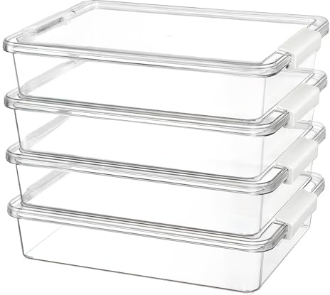 Vtopmart 6 Qt Plastic Storage Bins with Lids, Clear Sensory Bins, Arts Crafts Organizers and Storage, Stackable Containers for Home Office and School Supplies, 4 Pack, White
