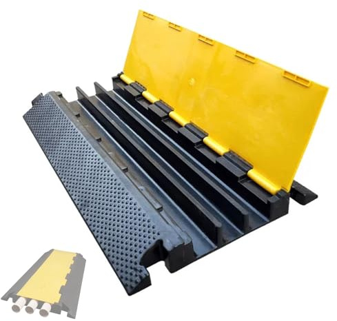 Pasacables Suelo de 3 Canales, Protector de Cable para Exteriores, Reductor de Velocidad de Goma, 90x49x6.5 cm, Capacidad de 5 Toneladas, para Grava, Asfalto y Hormigón