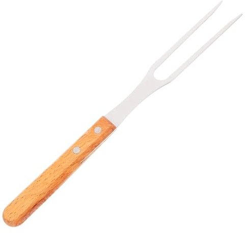 NUOBESTY Forchetta da Carne in Acciaio Inossidabile con Manico in Legno Spesso, Forchette a Due Rebbi per Barbecue Esterno, Utensile Multifunzionale per Grigliate, Picnic e Campeggio