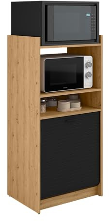 SIMMOB Meuble de Rangement de Cuisine pour Micro-Ondes et Four, chêne/Noir, L.60 cm x HT. 127 cm x P. 45 cm