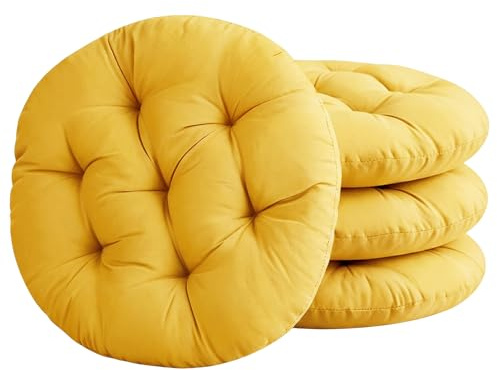 MOFXWHE 4er Set Stuhlkissen Rund, 40cm Bequemes Sitzkissen Gefüllte Sitzkissen, Runden Bodenkissen Stuhlauflage für Indoor, Outdoor, Küche, Garten, Esszimmer, Wohnzimmer, Studierzimmer (Gelb)