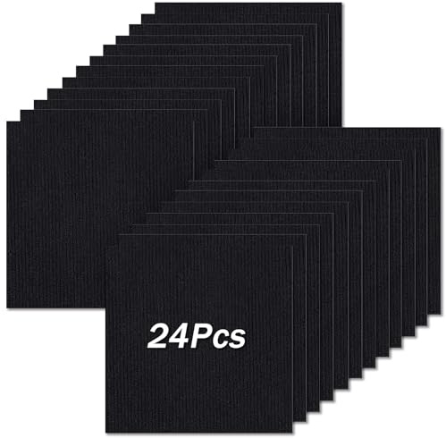 24PCS Black Carpet Tiles, 30x30cm Self-Adhesive Carpet Tile Anti-Slip Easy to Peel Stick Carpets Square for Bedroom Living Room Office