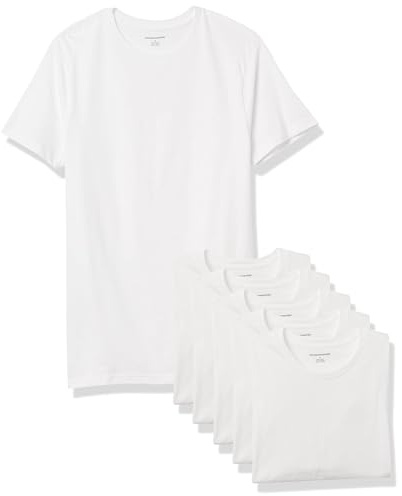 Amazon Essentials Men's Vests - Slim-Fit Cotton Crew Neck, Short and Long Sleeve T Shirt, Pack of 6, Undershirt and Vests for Men, White, S
