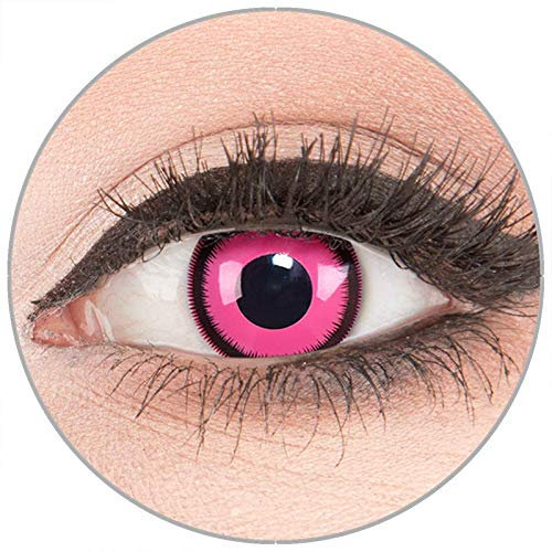 Farbige Kontaktlinsen zu Fasching Karneval Halloween in Topqualität von 'Glamlens' ohne Stärke 1 Paar Crazy Fun rosa 'Rose Lunatic' mit Behälter