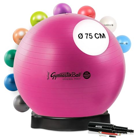 PEZZI Gymnastikball Maxafe mit Ballschale und Pumpe | Sitzball mit Burst-Proof-System, belastbar bis 400 kg, für Therapie, Sport und Büro