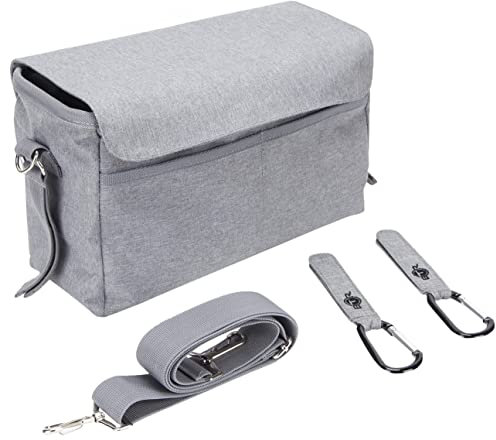 Kinderwagen Organizer XL mit Smartphone-Tasche (Handy-Halter) und Kinderwagen Clips. Grau. BTR