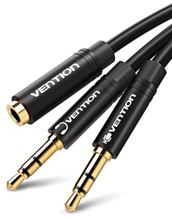 VENTION Sdoppiatore Cuffie Doppio Jack 3,5mm in Alluminio Maschio a Femmina Cavo Audio 2 in 1 con Microfono per Notebook, PC, PS4, Xbox (1,5m)